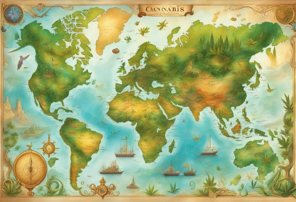 A world map with various countries highlighted, showing the evolution of cannabis legislation for medical use